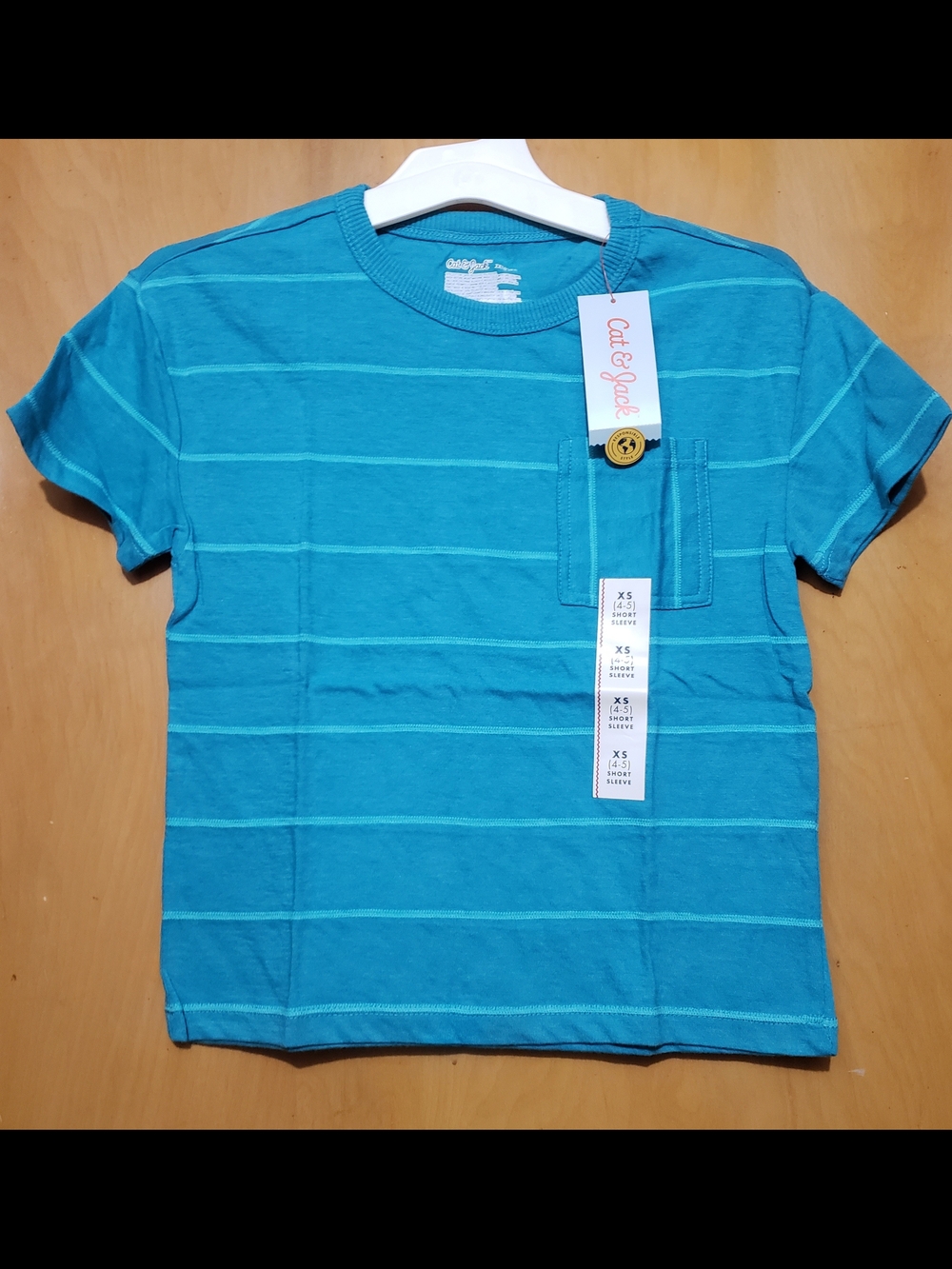 Cat & Jack Teal Striped Short Sleeve Pocket Tee